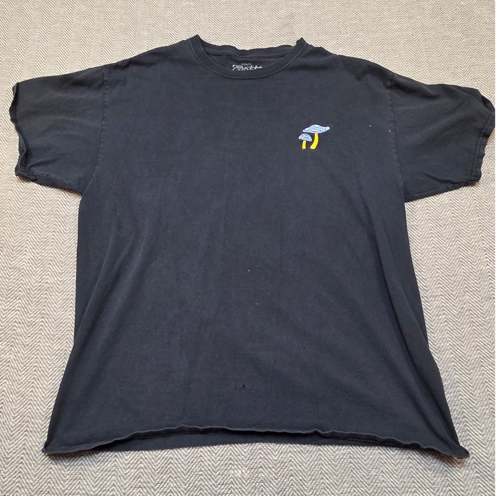 Eighty Eight Brand Mens Mushroom Embroidered Black Cotton Graphic T-Shirt Large